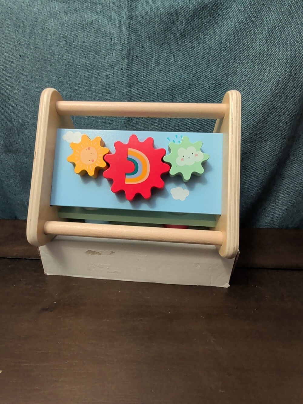 Fisher Price Wooden Busy Box Triangle | Infant Sensory Toy | Animals & Gears